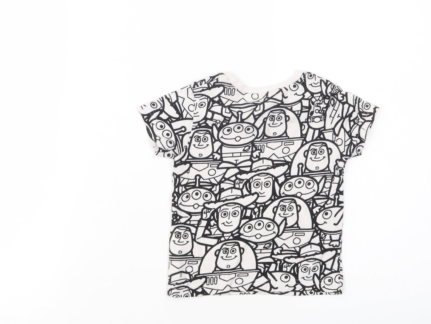 NEXT Baby White Geometric Cotton Basic T-Shirt Size 6-9 Months Crew Neck Pullover - Toy Story