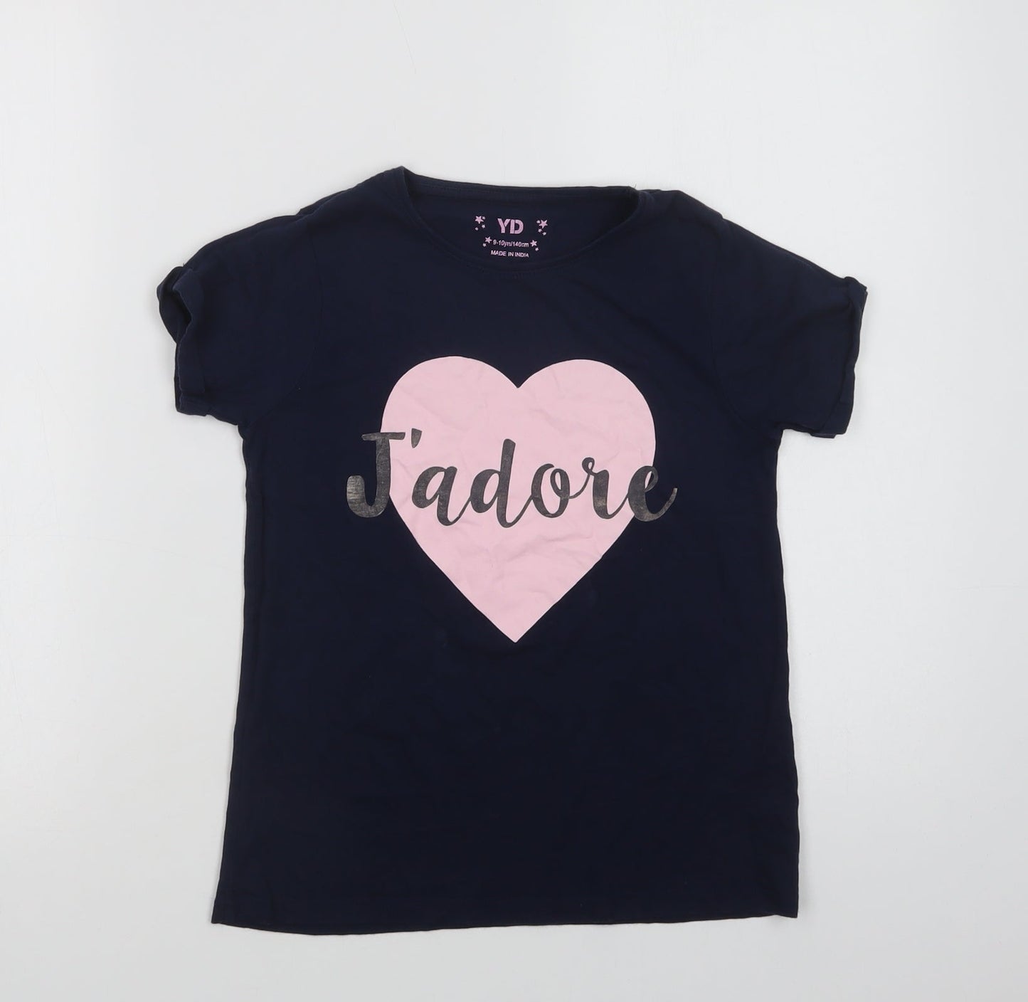 Primark Girls Blue  Cotton Pullover T-Shirt Size 9-10 Years Crew Neck Pullover - J'adore