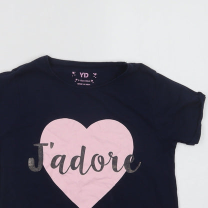 Primark Girls Blue  Cotton Pullover T-Shirt Size 9-10 Years Crew Neck Pullover - J'adore