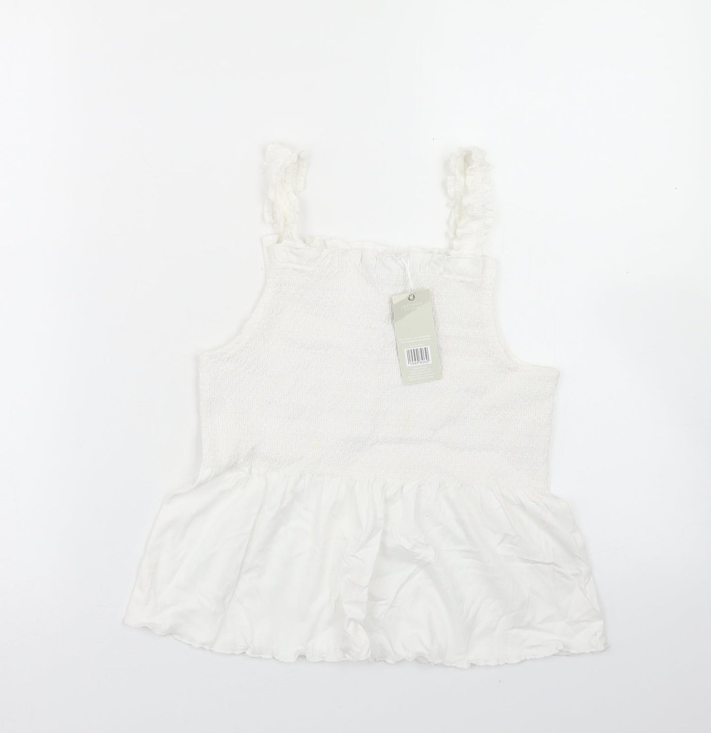Jeff & Co Girls White  Cotton Basic Tank Size 9-10 Years Square Neck