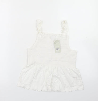 Jeff & Co Girls White  Cotton Basic Tank Size 9-10 Years Square Neck
