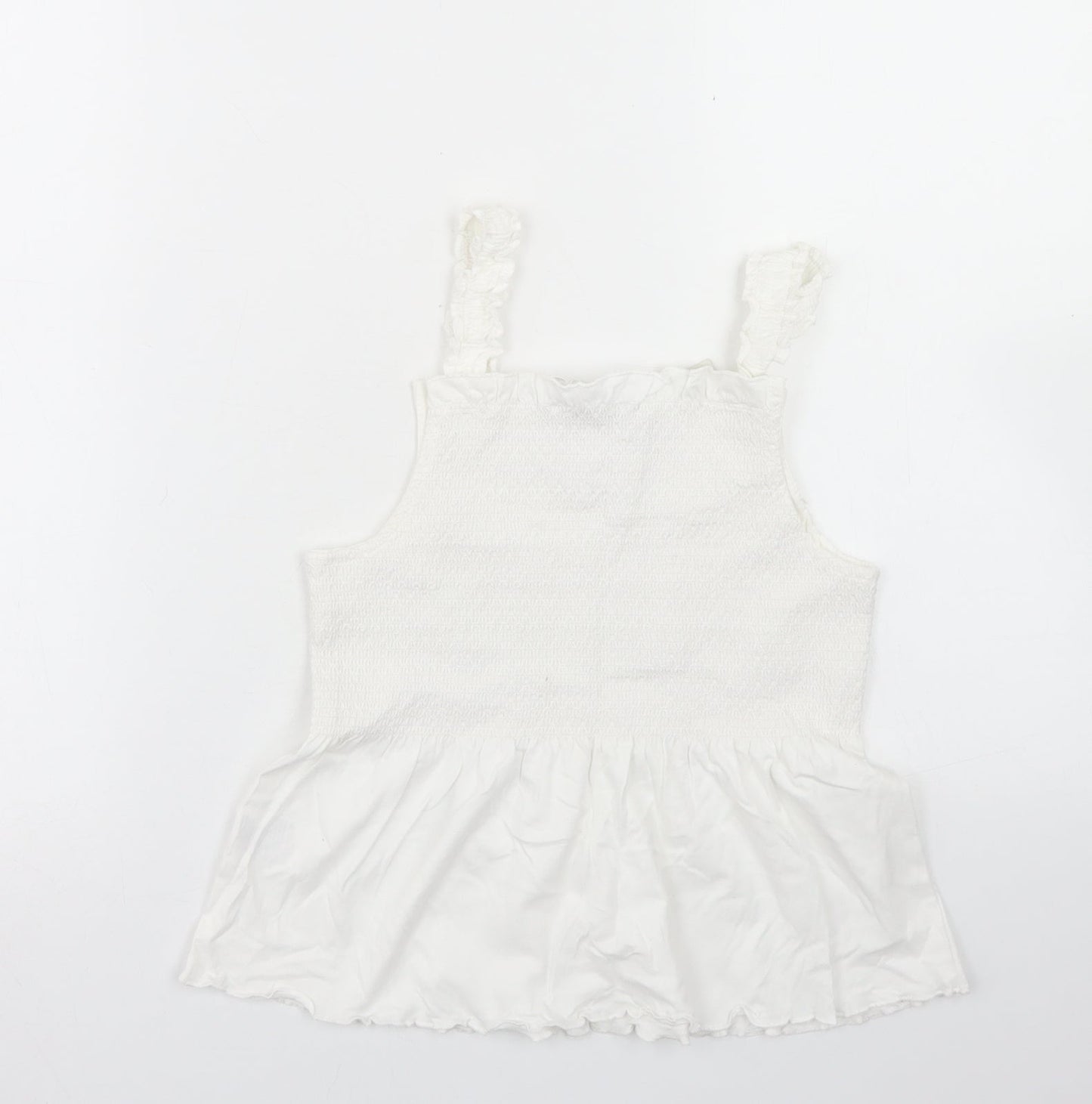 Jeff & Co Girls White  Cotton Basic Tank Size 9-10 Years Square Neck