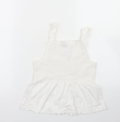 Jeff & Co Girls White  Cotton Basic Tank Size 9-10 Years Square Neck