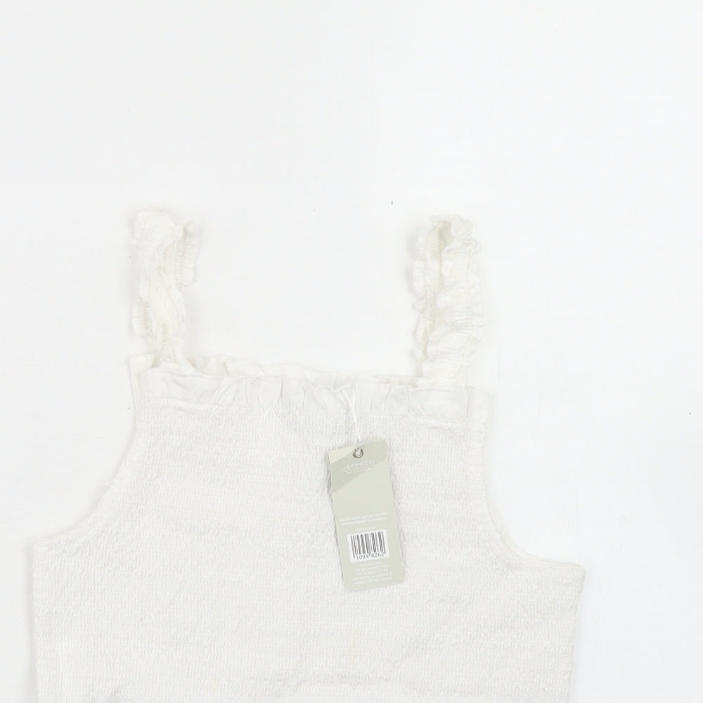 Jeff & Co Girls White  Cotton Basic Tank Size 9-10 Years Square Neck