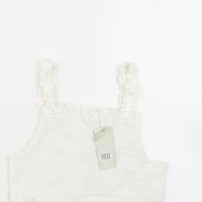 Jeff & Co Girls White  Cotton Basic Tank Size 9-10 Years Square Neck