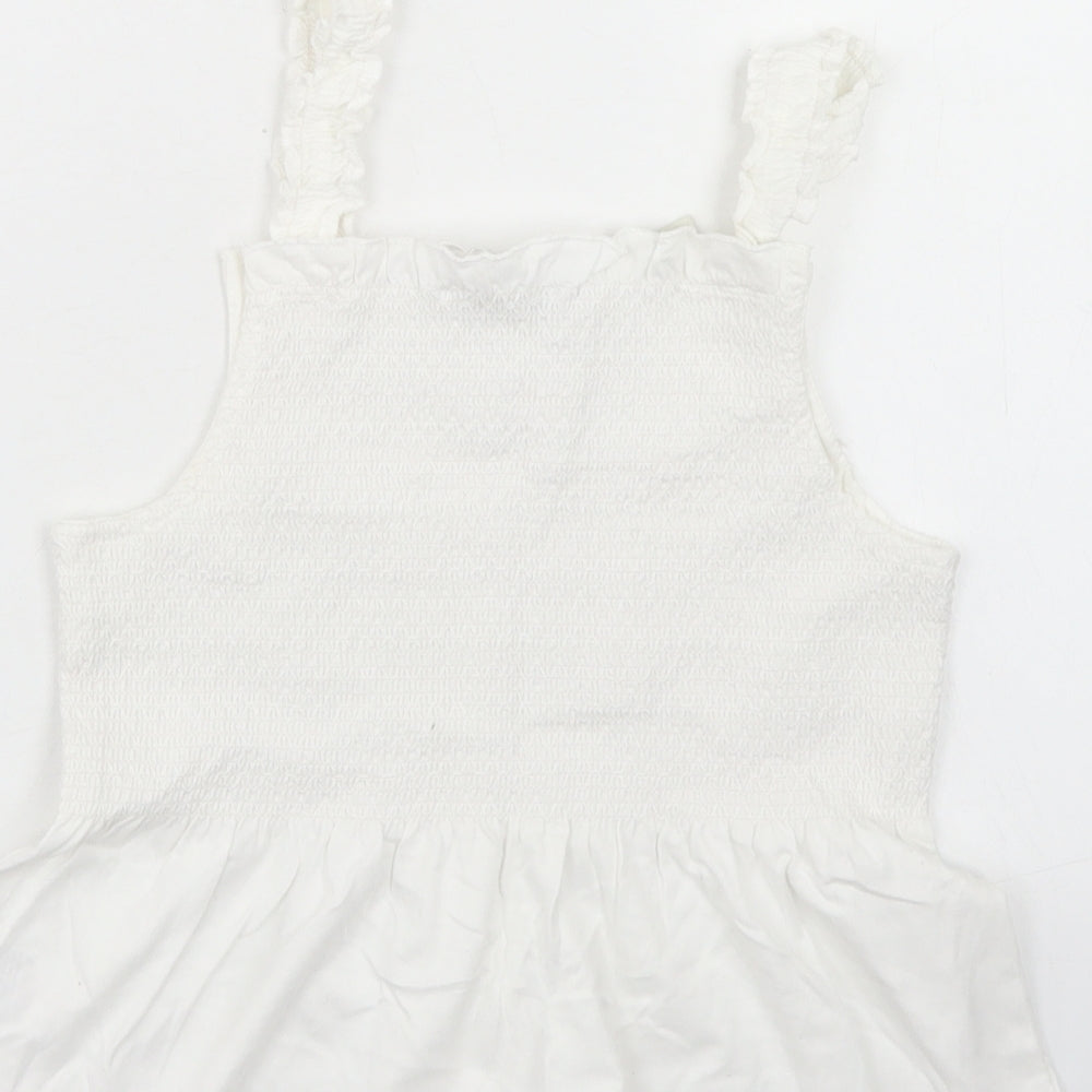 Jeff & Co Girls White  Cotton Basic Tank Size 9-10 Years Square Neck