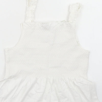 Jeff & Co Girls White  Cotton Basic Tank Size 9-10 Years Square Neck