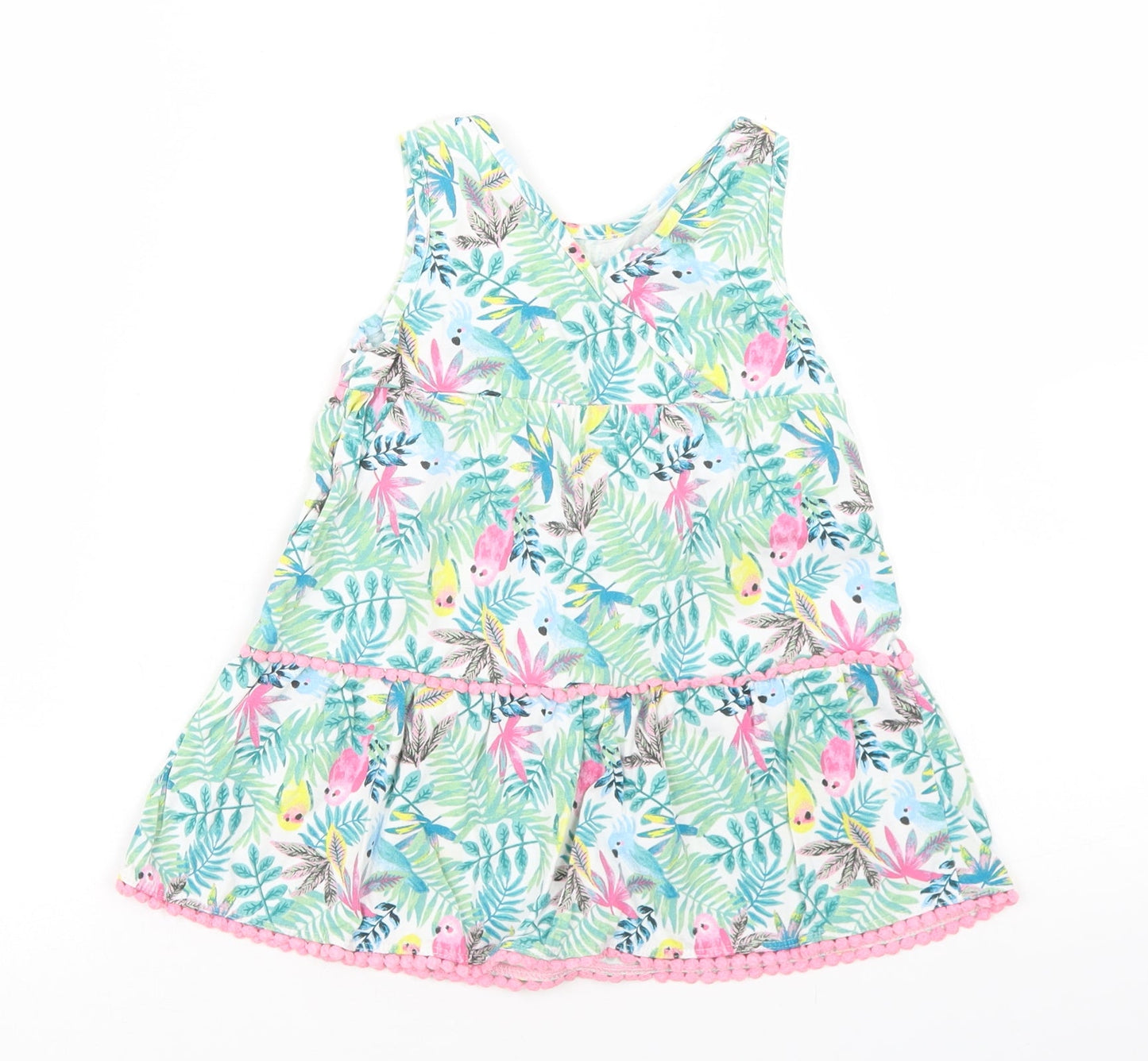 u Girls Blue Floral Cotton Trapeze & Swing  Size 2-3 Years  V-Neck  - Parrots
