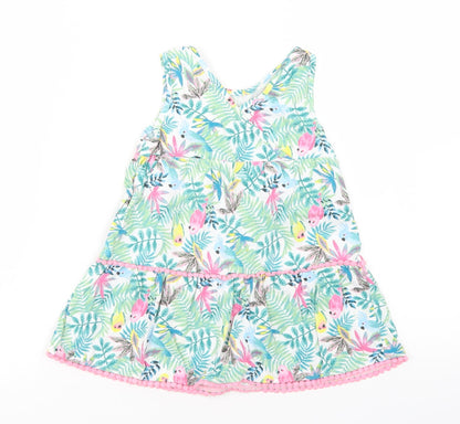 u Girls Blue Floral Cotton Trapeze & Swing  Size 2-3 Years  V-Neck  - Parrots
