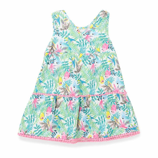 u Girls Blue Floral Cotton Trapeze & Swing  Size 2-3 Years  V-Neck  - Parrots