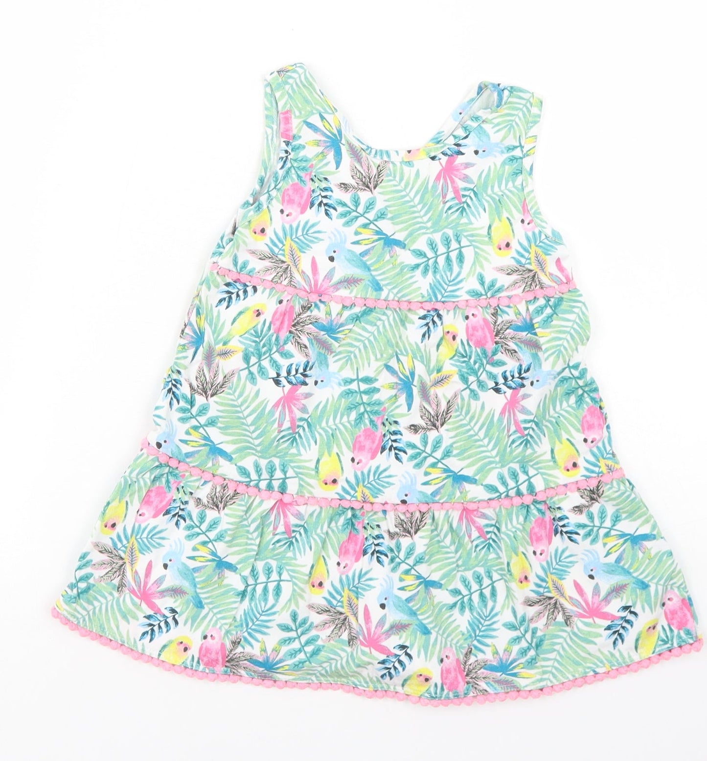 u Girls Blue Floral Cotton Trapeze & Swing  Size 2-3 Years  V-Neck  - Parrots