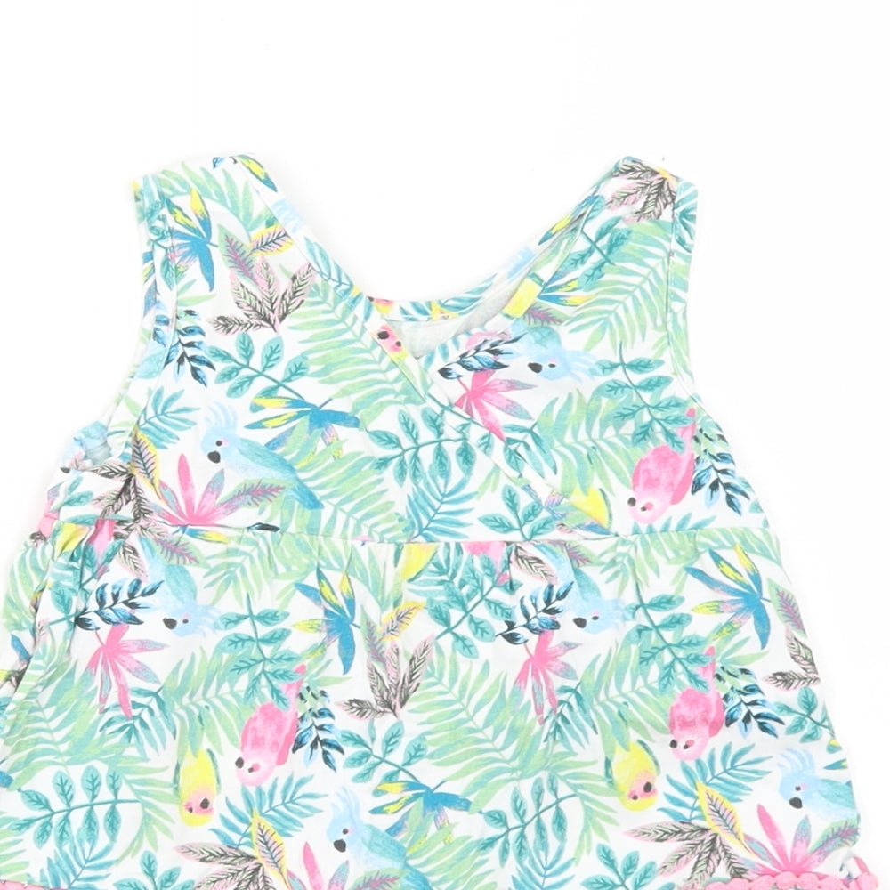 u Girls Blue Floral Cotton Trapeze & Swing  Size 2-3 Years  V-Neck  - Parrots