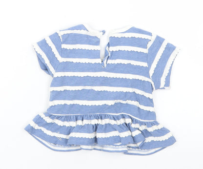 Kapital K Girls Blue Striped Cotton Basic T-Shirt Size 6 Years Crew Neck Button - Peplum