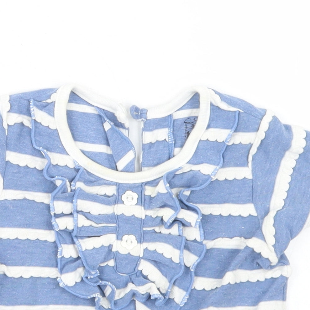 Kapital K Girls Blue Striped Cotton Basic T-Shirt Size 6 Years Crew Neck Button - Peplum