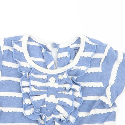 Kapital K Girls Blue Striped Cotton Basic T-Shirt Size 6 Years Crew Neck Button - Peplum