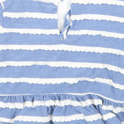 Kapital K Girls Blue Striped Cotton Basic T-Shirt Size 6 Years Crew Neck Button - Peplum