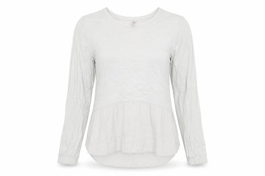 Front view of YAYA women’s grey viscose basic blouse, size UK 10, round neck - peplum