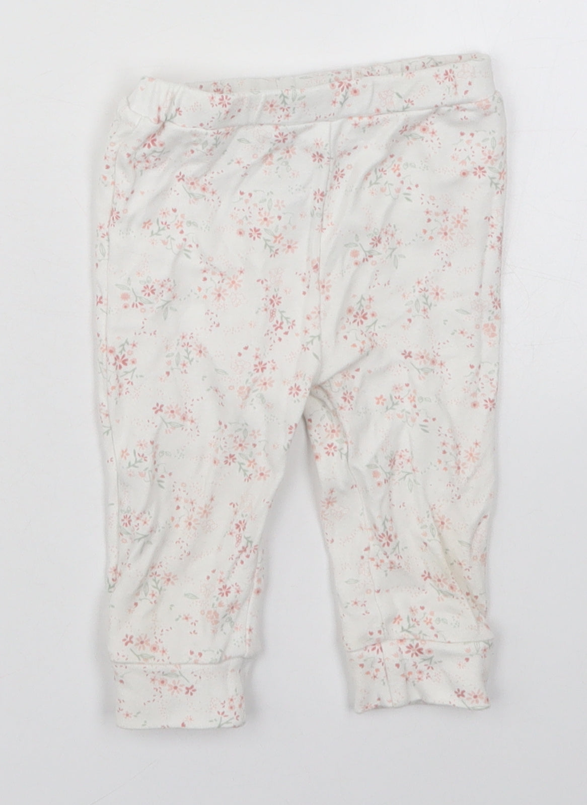 mamas & papas Girls White Floral Cotton Sweatpants Trousers Size 6-9 Months   - Pyjama Pants