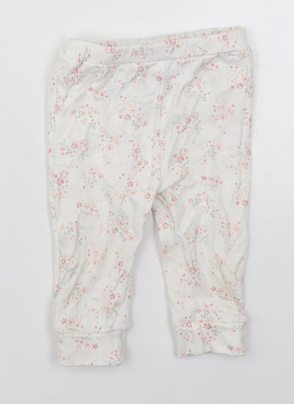 mamas & papas Girls White Floral Cotton Sweatpants Trousers Size 6-9 Months   - Pyjama Pants