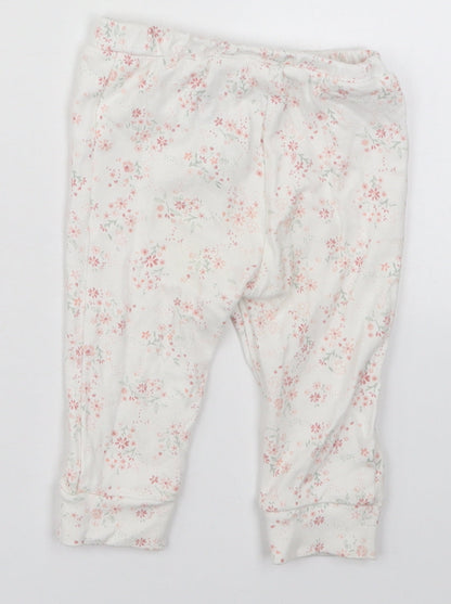 mamas & papas Girls White Floral Cotton Sweatpants Trousers Size 6-9 Months   - Pyjama Pants