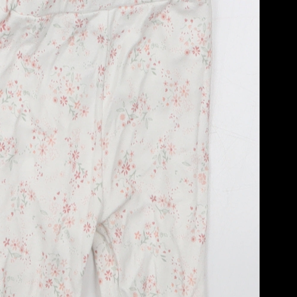 mamas & papas Girls White Floral Cotton Sweatpants Trousers Size 6-9 Months   - Pyjama Pants