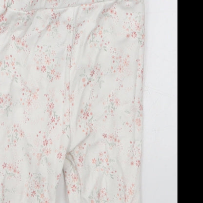 mamas & papas Girls White Floral Cotton Sweatpants Trousers Size 6-9 Months   - Pyjama Pants