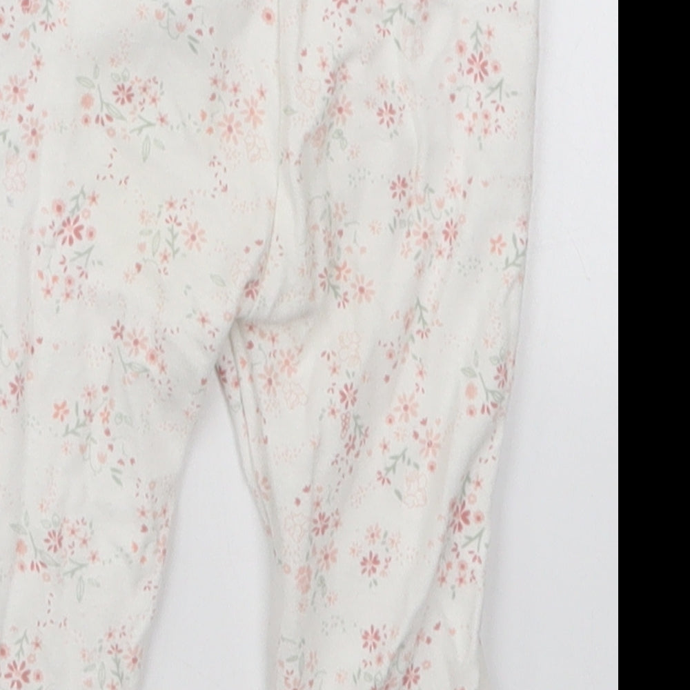 mamas & papas Girls White Floral Cotton Sweatpants Trousers Size 6-9 Months   - Pyjama Pants