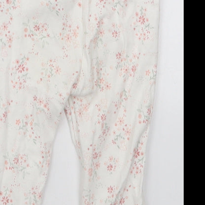 mamas & papas Girls White Floral Cotton Sweatpants Trousers Size 6-9 Months   - Pyjama Pants