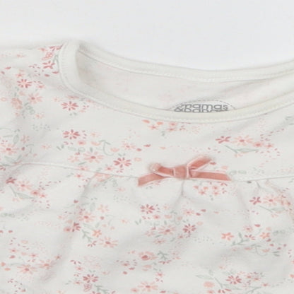 mamas & papas Girls White Floral Cotton Basic T-Shirt Size 6-9 Months Round Neck Button