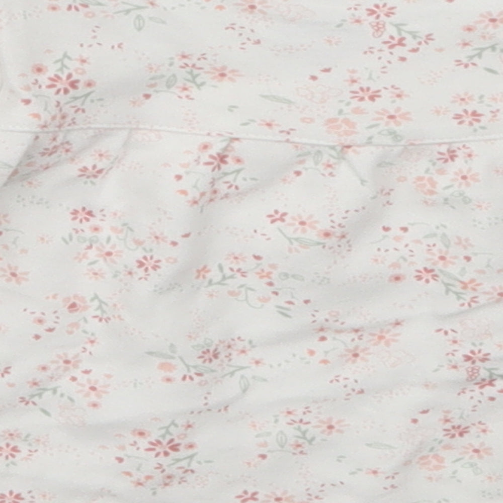 mamas & papas Girls White Floral Cotton Basic T-Shirt Size 6-9 Months Round Neck Button