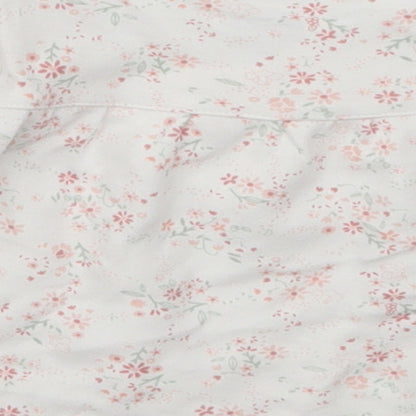 mamas & papas Girls White Floral Cotton Basic T-Shirt Size 6-9 Months Round Neck Button