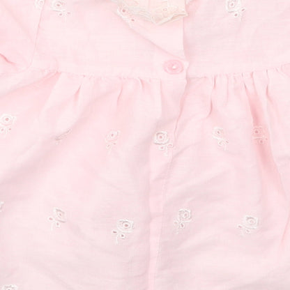 Preworn Girls Pink Floral Cotton A-Line  Size 6-9 Months  Collared Button