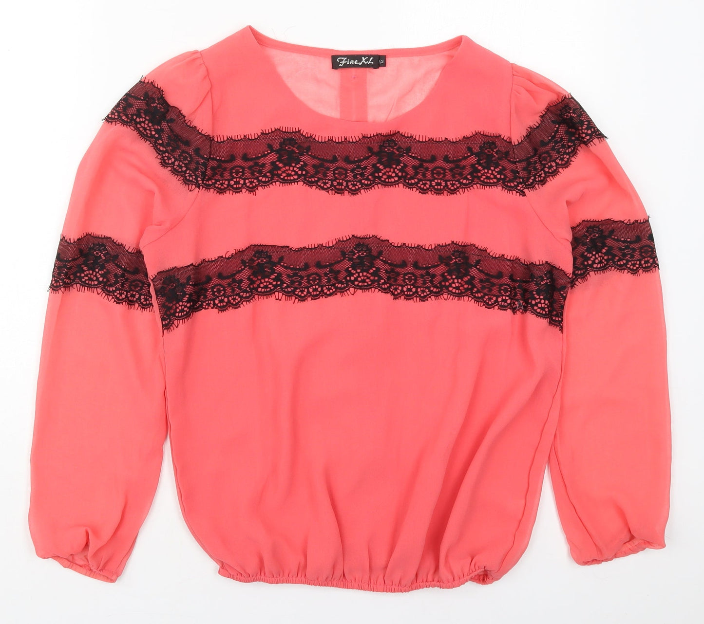 Fine Womens Pink  Polyester Basic Blouse Size 12 Round Neck