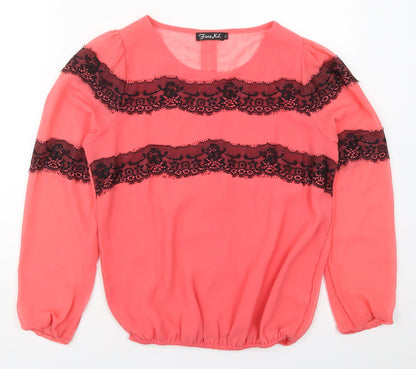 Fine Womens Pink  Polyester Basic Blouse Size 12 Round Neck