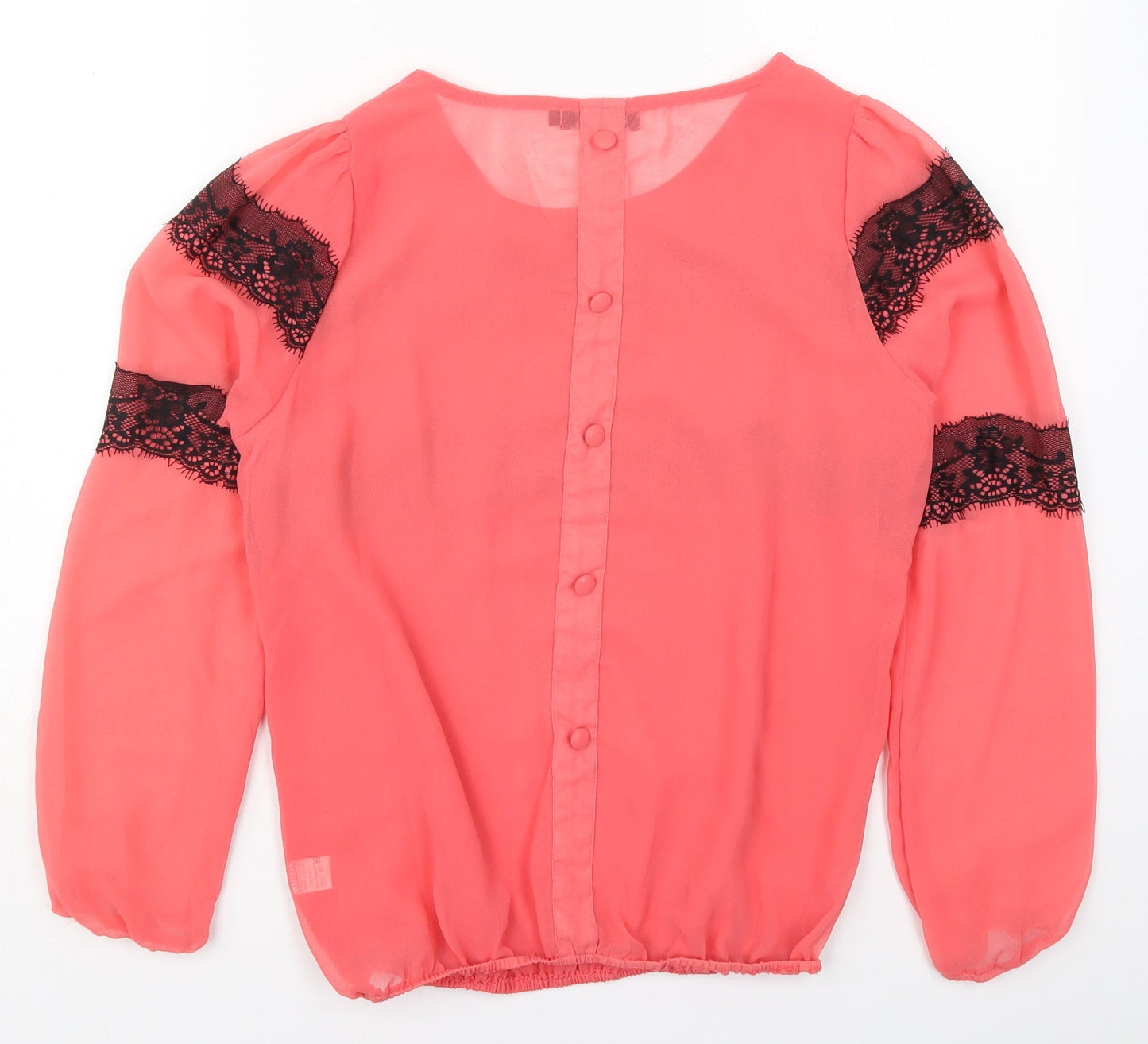 Fine Womens Pink  Polyester Basic Blouse Size 12 Round Neck