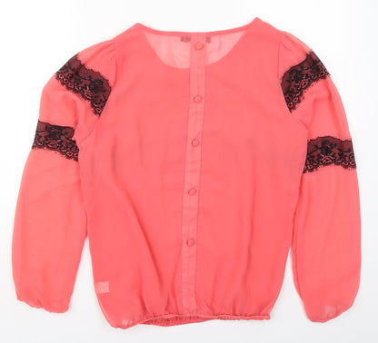 Fine Womens Pink  Polyester Basic Blouse Size 12 Round Neck