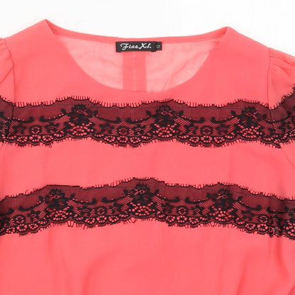 Fine Womens Pink  Polyester Basic Blouse Size 12 Round Neck