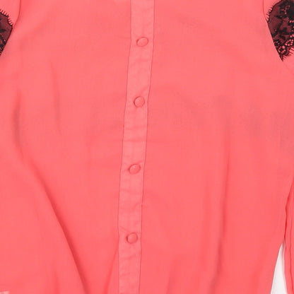 Fine Womens Pink  Polyester Basic Blouse Size 12 Round Neck