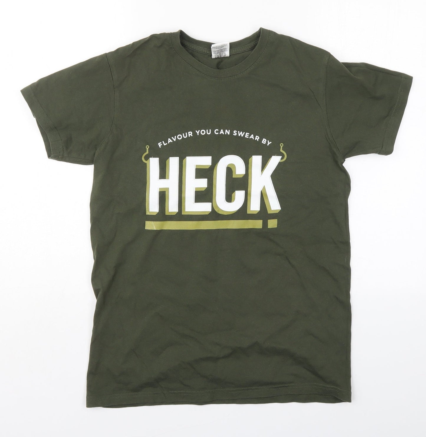 B&C Mens Green  Cotton  T-Shirt Size M Crew Neck  - Flavour You Can Swear By Heck