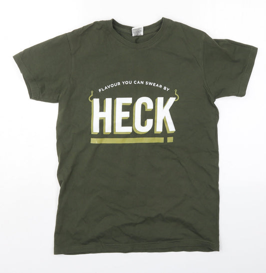 B&C Mens Green  Cotton  T-Shirt Size M Crew Neck  - Flavour You Can Swear By Heck