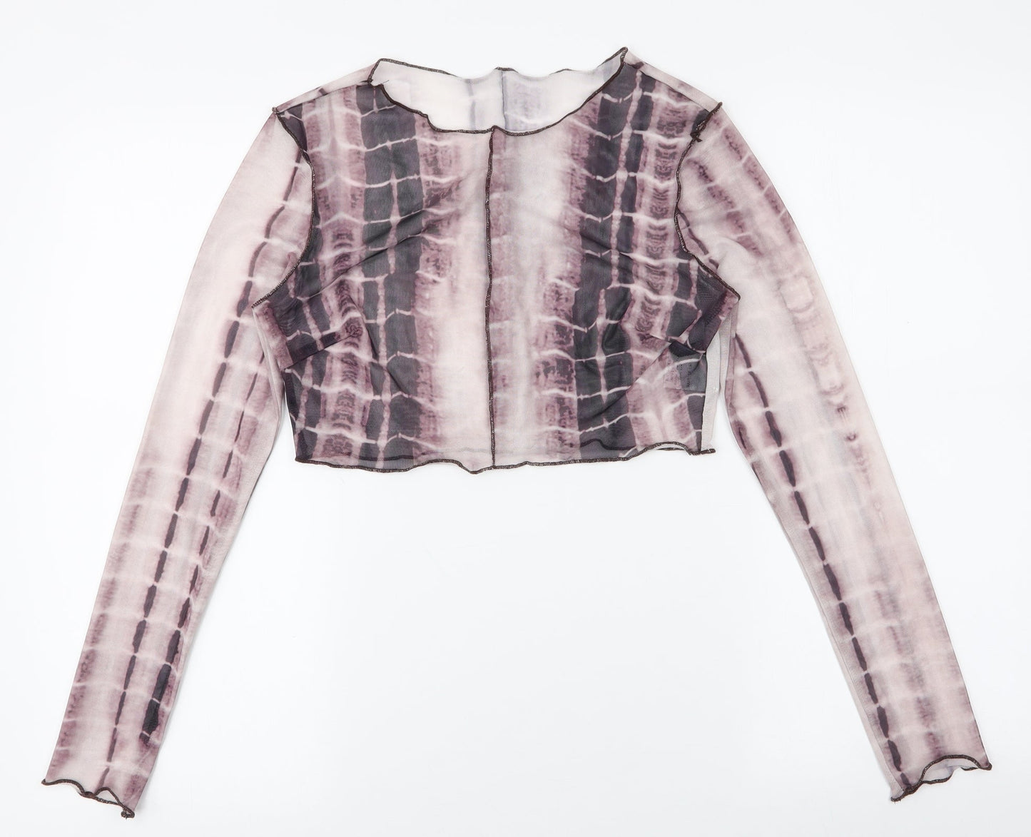 SheIn Womens Brown  Polyester Cropped T-Shirt Size S Round Neck - Tie Dye