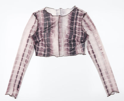 SheIn Womens Brown  Polyester Cropped T-Shirt Size S Round Neck - Tie Dye