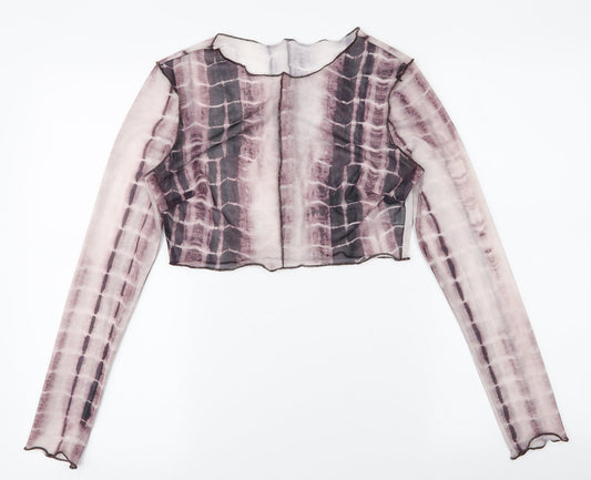 SheIn Womens Brown  Polyester Cropped T-Shirt Size S Round Neck - Tie Dye