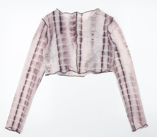 SheIn Womens Brown  Polyester Cropped T-Shirt Size S Round Neck - Tie Dye