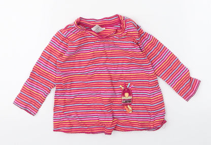NEXT Girls Multicoloured Striped 100% Cotton Jersey T-Shirt Size 6-9 Months Round Neck Snap