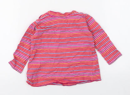 NEXT Girls Multicoloured Striped 100% Cotton Jersey T-Shirt Size 6-9 Months Round Neck Snap