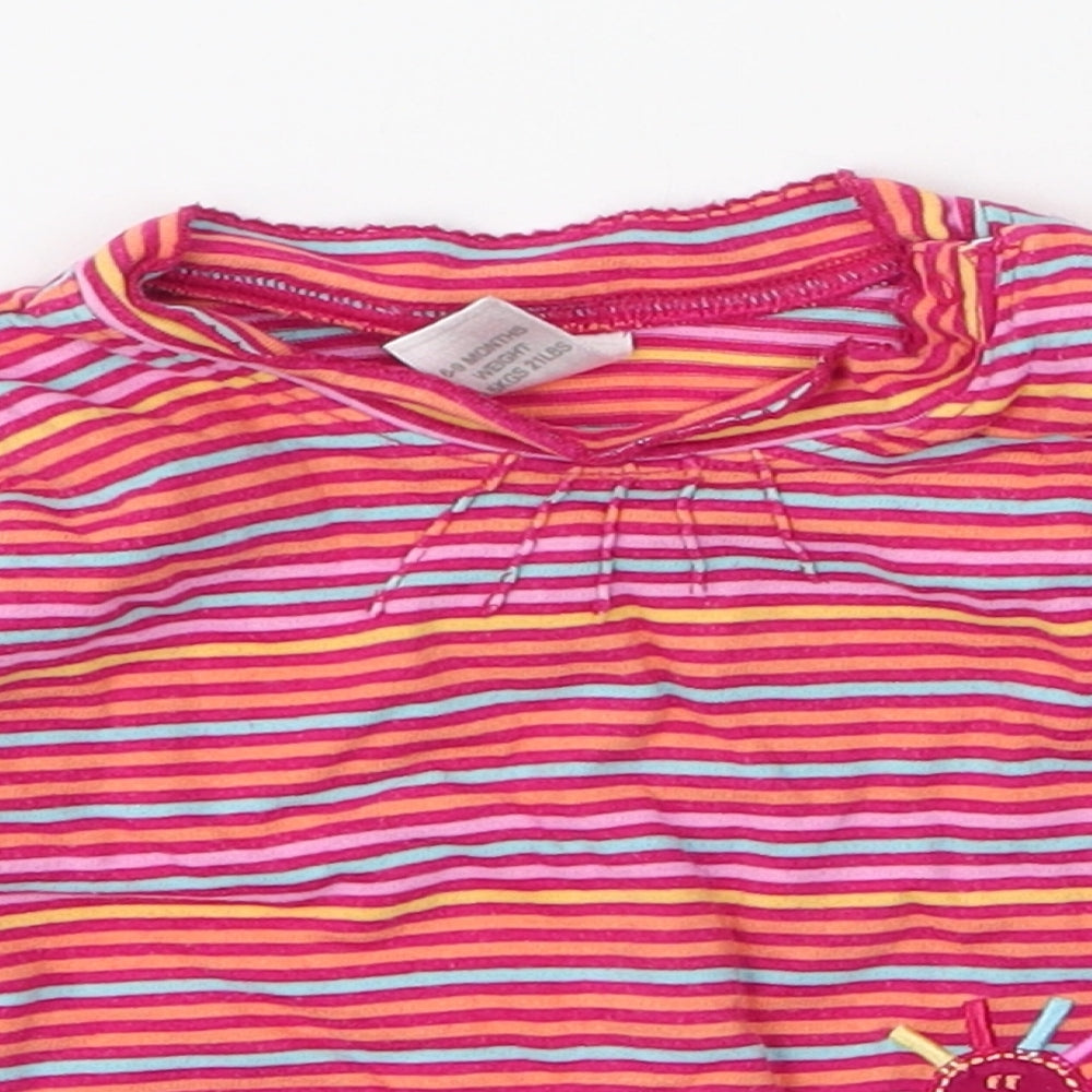 NEXT Girls Multicoloured Striped 100% Cotton Jersey T-Shirt Size 6-9 Months Round Neck Snap