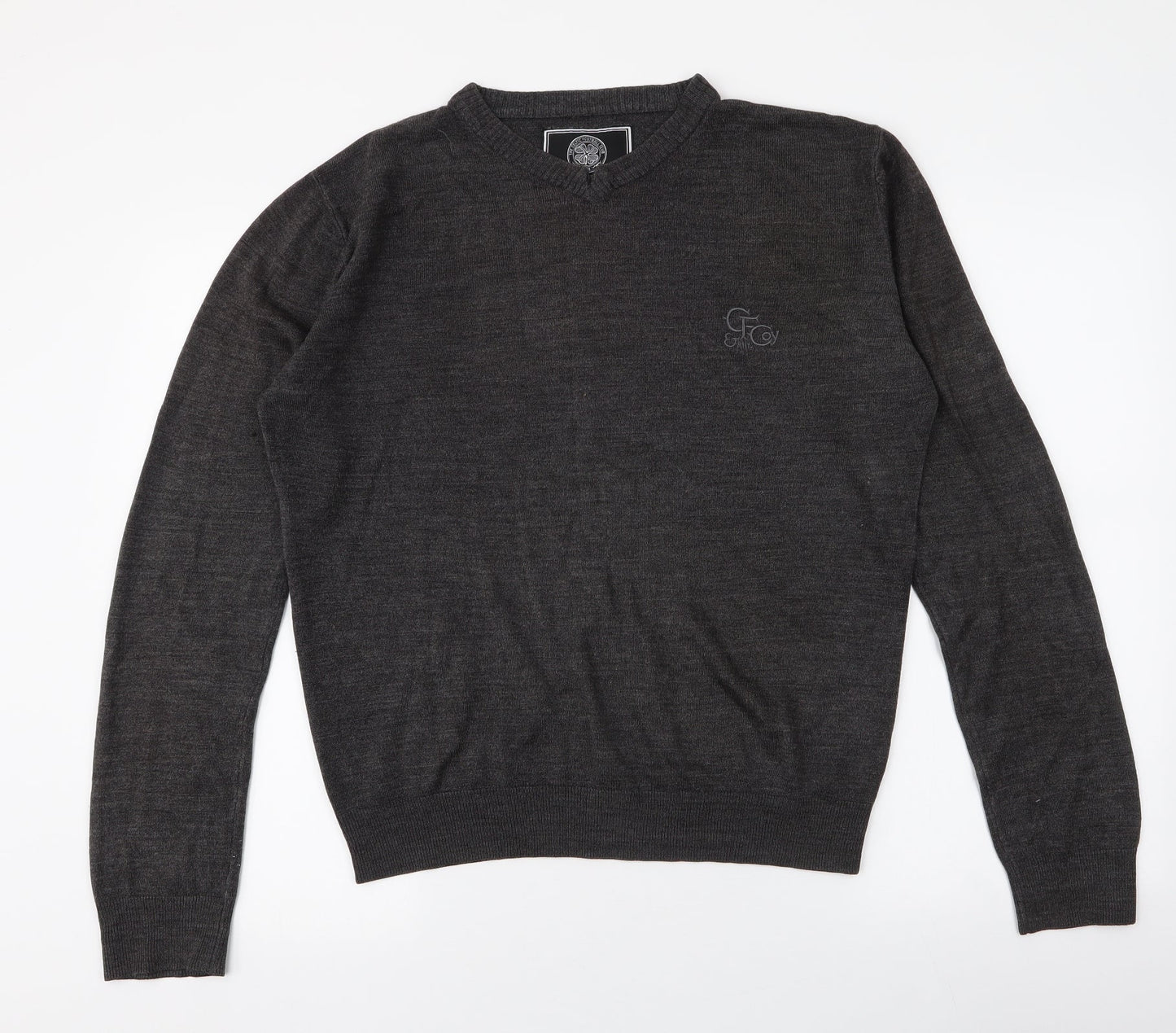 Celtic Football Club Mens Grey Round Neck  Acrylic Pullover Jumper Size L