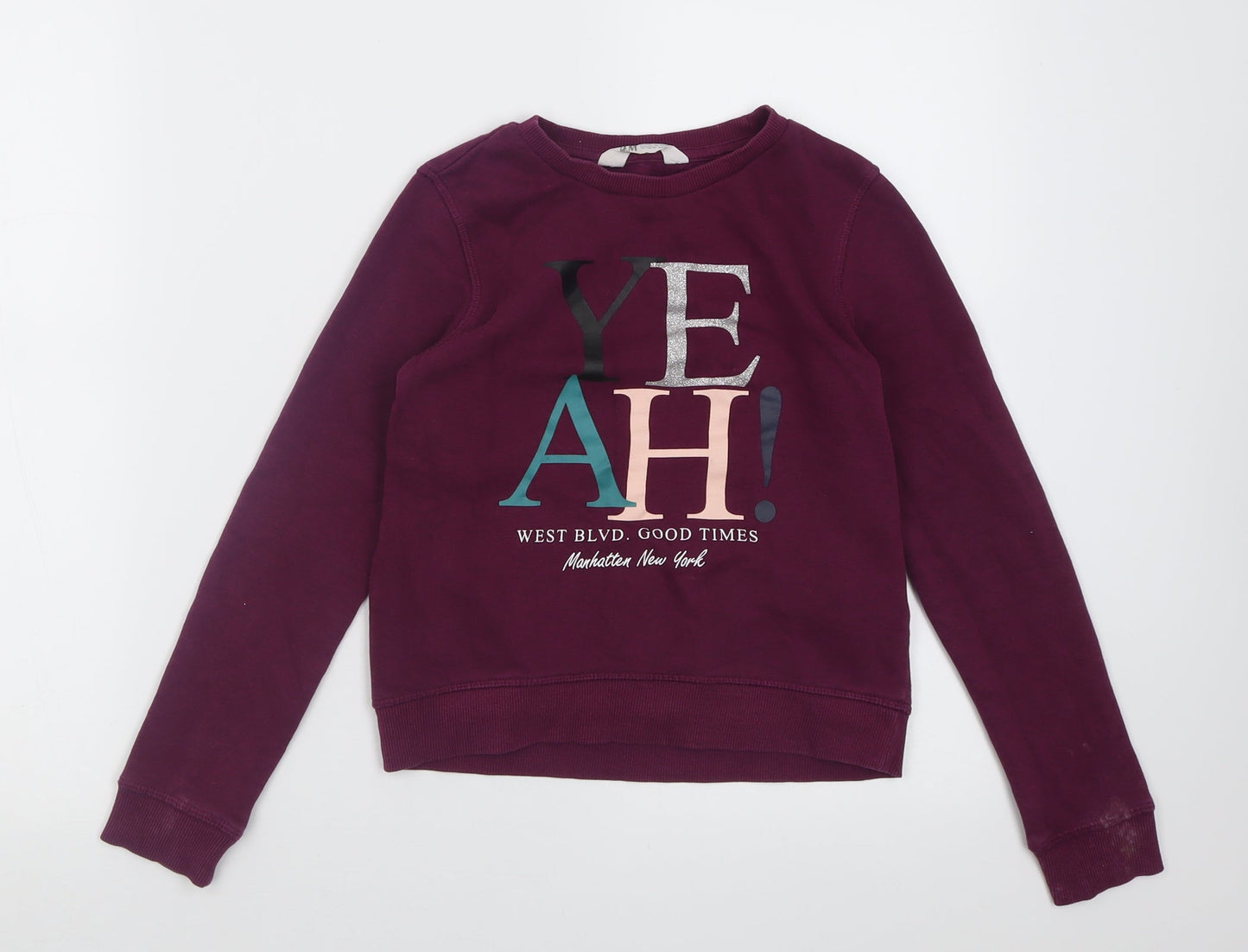 H&M Girls Purple  Cotton Pullover Sweatshirt Size 8-9 Years  Pullover