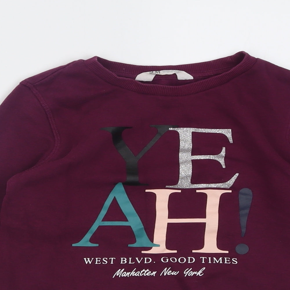 H&M Girls Purple  Cotton Pullover Sweatshirt Size 8-9 Years  Pullover
